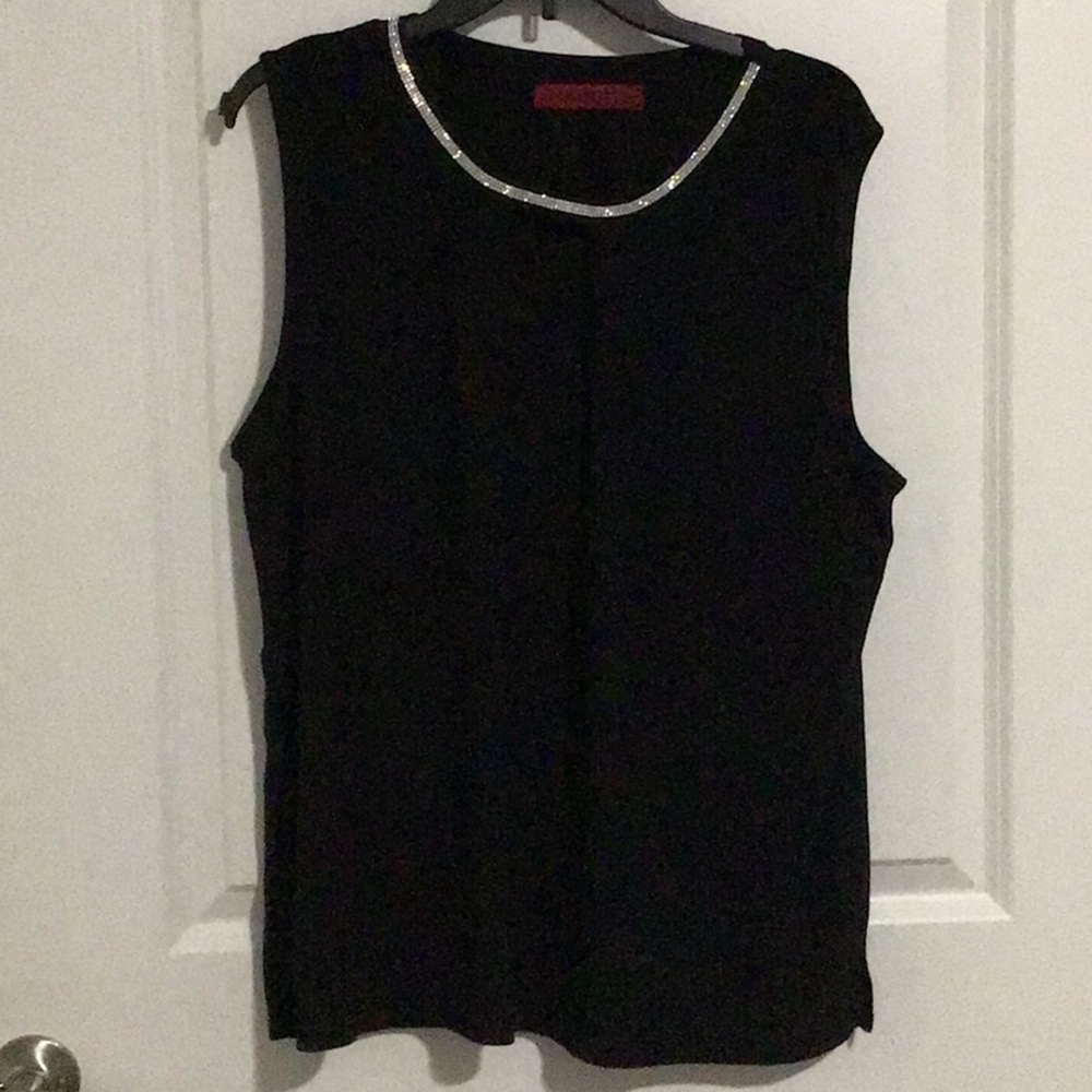 Scarlett Sleeveless Top with Embellished Neckline - Black